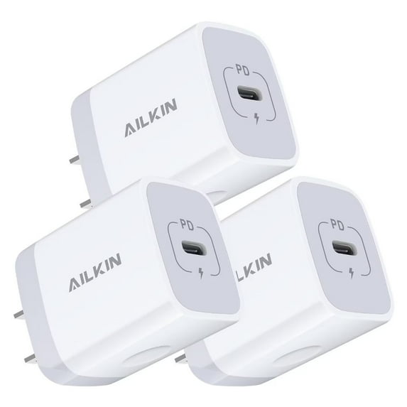 Usbc block,USB C Wall Charger Block,AILKIN 3Pack USB Wall Charger 20W Power Delivery Fast Charging Android Type C Charger Block,White