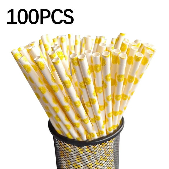 Usbinx Life 100-Pack Kraft Paper Decorative Paper Straws Summer Fruit Pattern — Biodegradable Party Straws