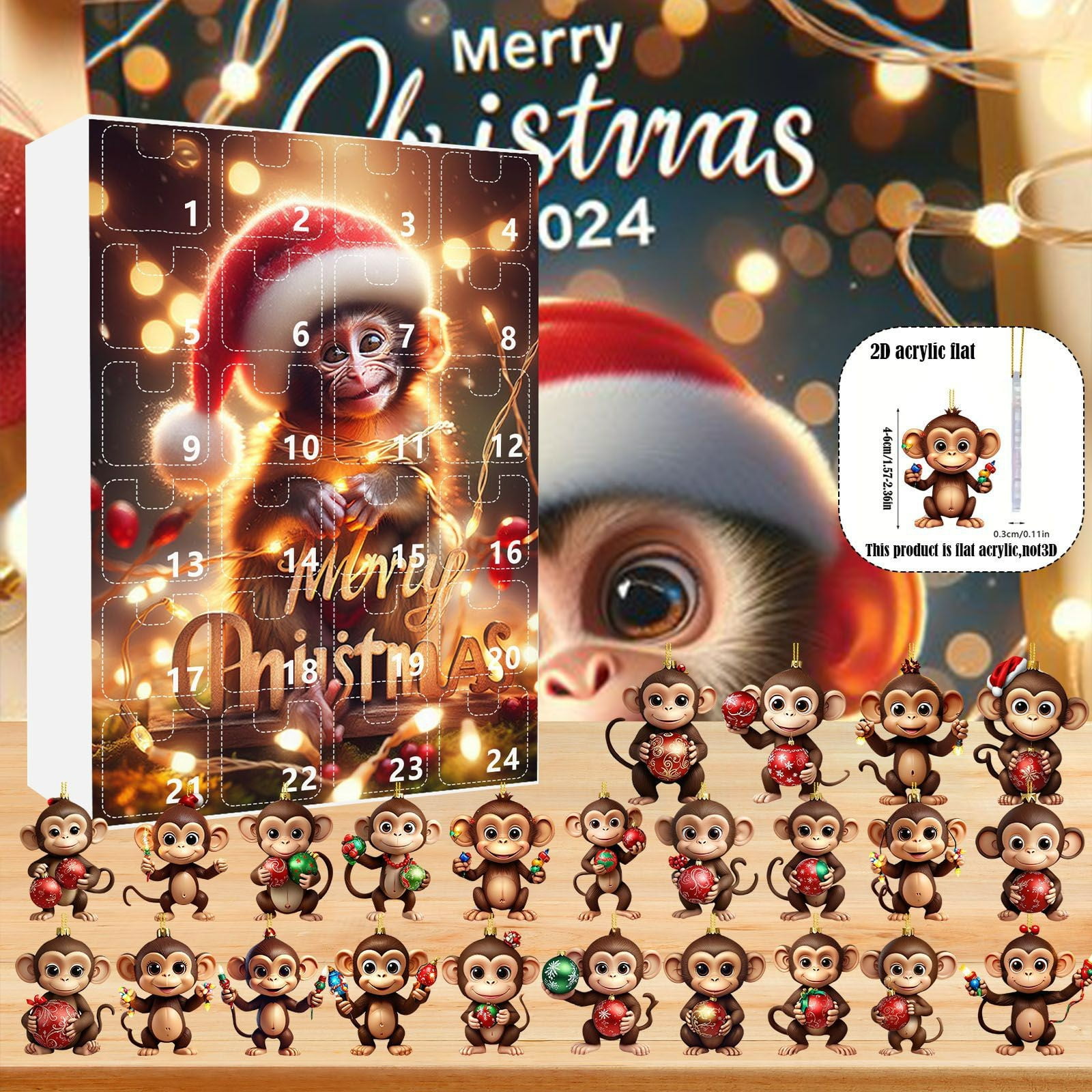 Usbinx Life 2025 Monkey Pendant Christmas Countdown Calendar Flash