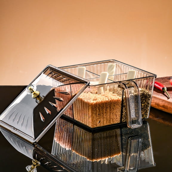 Usbinx Life 4 Section Transparent Spice Organizer Box with Lid Portable Herb Seasoning Storage 13x11.5x8cm