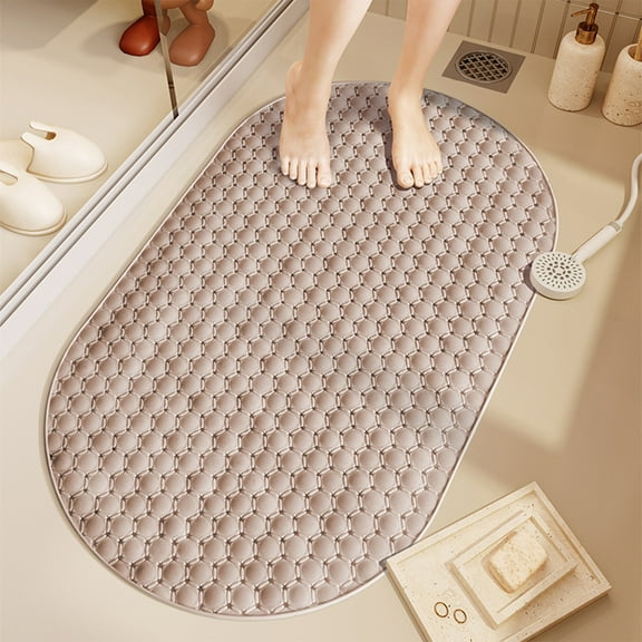 Usbinx Life Bathroom Oval No Slip Mat Suction Cup Massage Foot Non Fall Anti Bacterial Quick Drain Frosted Texture Double Safety Shower Tub 69x39cm Gray Green