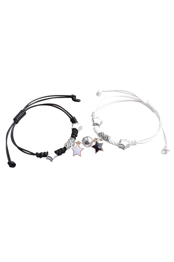 Bracelet Set of Two Magnetic Attraction Couple Special Pendant Adjustable Rope for Anniversary Birthday Holiday Gift Family Friends