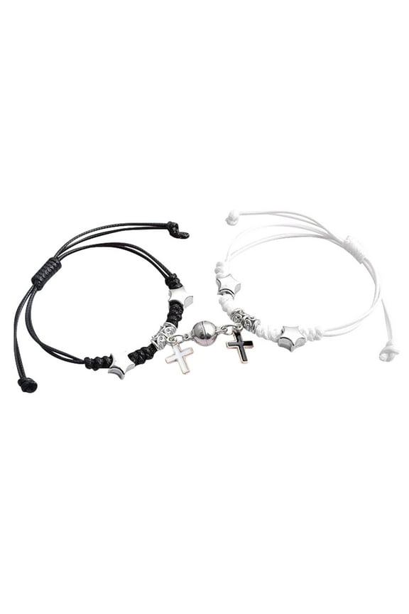 Bracelet Set of Two Magnetic Attraction Couple Special Pendant Adjustable Rope for Anniversary Birthday Holiday Gift Family Friends