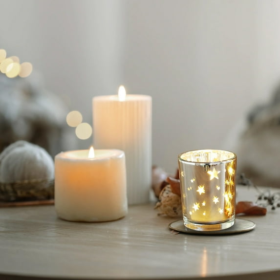 Usbinx Life Christmas Decoration, Glass Aromatherapy Candle Cup Holiday Candle Holder Classic Christmas Candle Cup Glass Tealight Votive Holder Small Scented Candle Container Single Pack