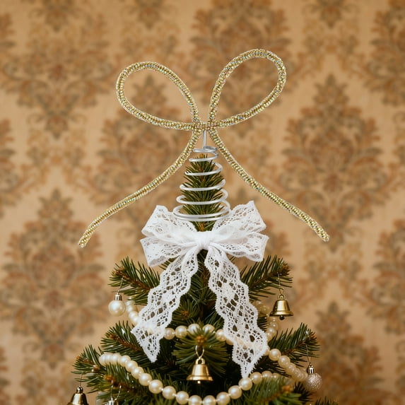 Usbinx Life Christmas Decoration, Rhinestone Bow Tree Topper Metal Christmas Tree Topper Sparkling 18.5x28.5cm Multi Color