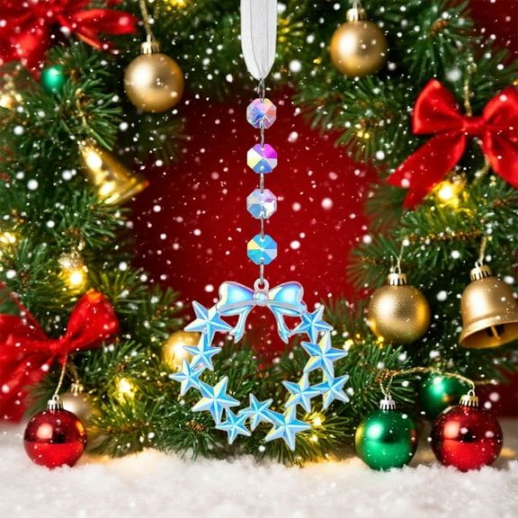 Usbinx Life Christmas Suncatcher Crystal Christmas Tree Pendant Multicolor Acrylic Hanging Ornament with Chain 30x8cm