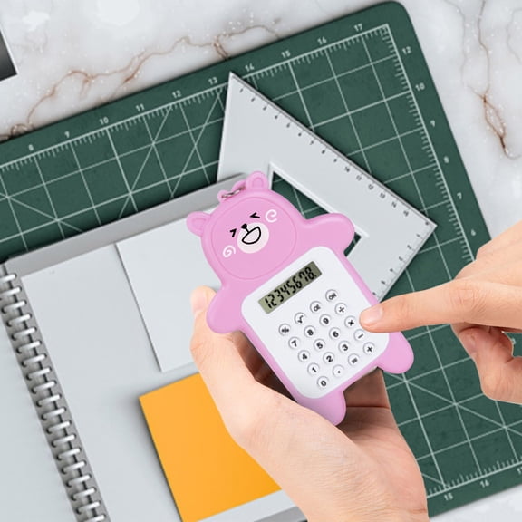 Usbinx Life Cute Bear Calculator Mini Handheld Basic Calculator with Protective Cover LCD Display Button Battery Portable for Students School Office Travel 9.5 x 6.5 cm 1 Piece