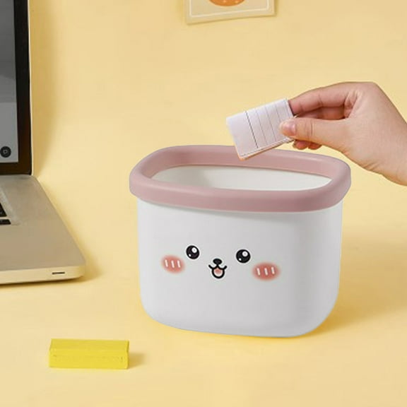 Usbinx Life Desktop Wastebasket Mini Car Trash Can Compact Storage Bin for Bedroom Living Room Office 16.5x13.5x12.3cm Brown Pink