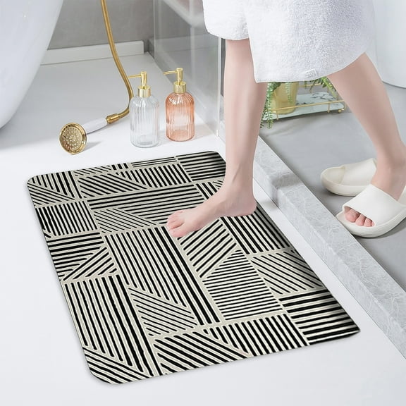 Usbinx Life Diatomaceous Bath Mat 40 x 60 cm — Fast Absorbent Non-Slip Bathroom Rug with Rubber Backing (Black/Beige)