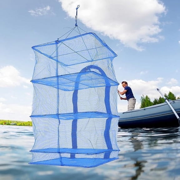 Usbinx Life Foldable 4 Layer Drying Net Rack Fly Proof Mesh Food Dryer for Fish Vegetables Herbs and Clothes Portable Hanging Sun Drying Cage 13.78 x 13.78 x 25.59 in