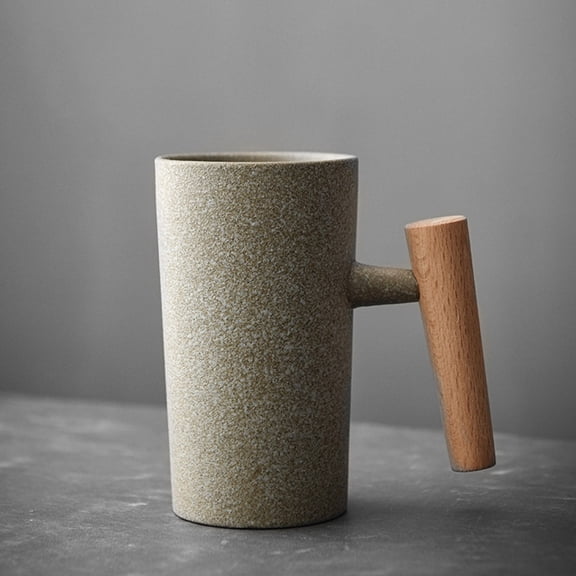 Usbinx Life Handmade Ceramic Mug with Wooden Handle Retro Stoneware 220ml Microwave Safe Artisan Coffee Cup