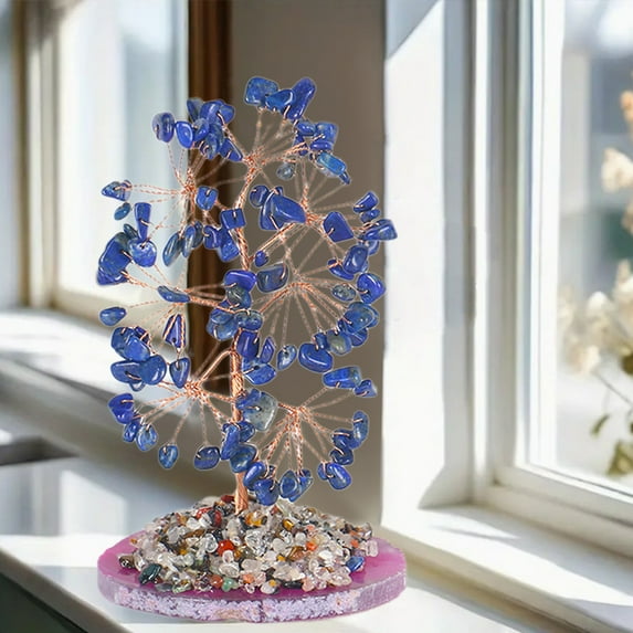 Usbinx Life Healing Crystal Money Tree Feng Shui Chakra Wealth Prosperity Gemstones Decor Artificial Bonsai Table Ornament 1 Piece 12.5cm