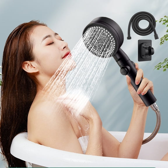 Usbinx Life High-Pressure Handheld Showerhead Set with 8 Spray Modes, Water Pipe and Base - Black ABS Shower Kit with 140cm Hose