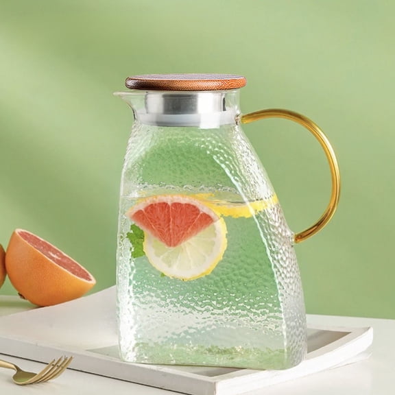 Usbinx Life Kitchen Decorations Glass Water Pitcher Kettle 1800ml High Borosilicate Heat Resistant Hot and Cold Beverage Carafe with Stainless Steel Lid Leakproof Spout Wide Mouth for Tea Iced Drinks