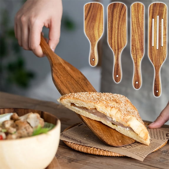Usbinx Life Long Handle Wooden Spatula Natural Teak Stir Fry Mixing Cooking Nonstick Multi-Functional Heat Resistant Kitchen Utensil Ergonomic Grip Easy Clean