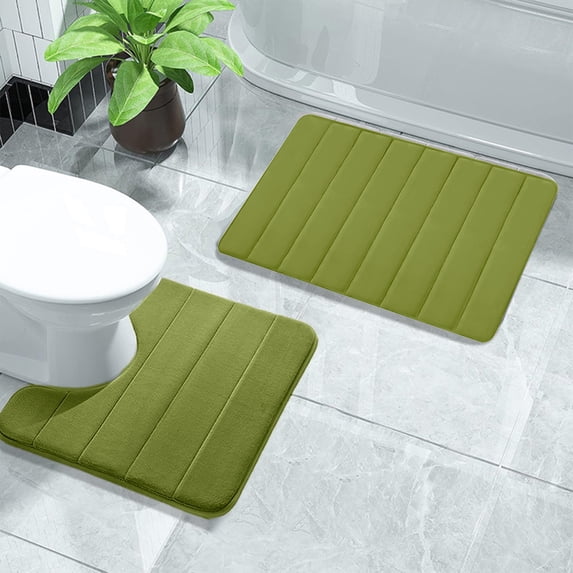 Usbinx Life Memory Foam Bath Mat Set 2-Piece Non-Slip Toilet Shower Rugs Water Absorption Thick Machine Washable Soft Velvet Fleece for Bathroom Restroom Modern Decor
