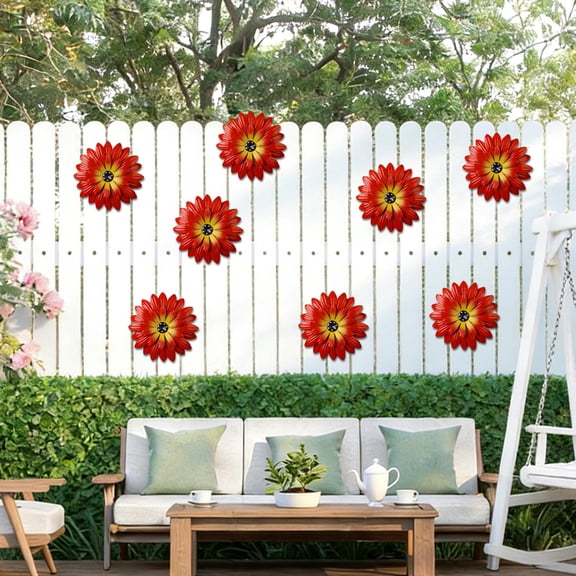 Usbinx Life Metal Flower Wall Art Outdoor Iron Daisy Wall Hanging Decor for Garden Fence Patio Balcony Colorful 3D Floral Sculpture with Hook 20cm Weather Resistant