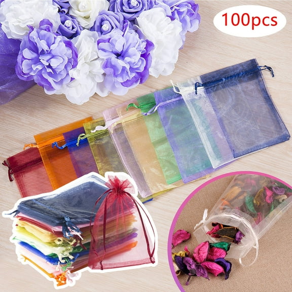 Usbinx Life Organza Gift Bags 100 Pack Multicolor Drawstring Pouches for Wedding Favors Jewelry Packaging Party Treat Bags Small Sheer Mesh Bags 10x15cm Assorted Colors