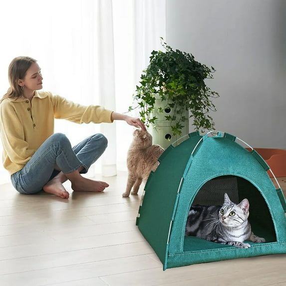 Usbinx Life Pet Tent All Season Foldable Cat Dog House Breathable Linen-Like Mat Portable Indoor Outdoor Kitty Shelter 1 Piece 36x36x28cm