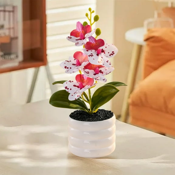 Usbinx Life Phalaenopsis Faux Bonsai Orchid in Pot 22 x 6.5 x 6.5 cm Artificial Silk Flower for Tabletop