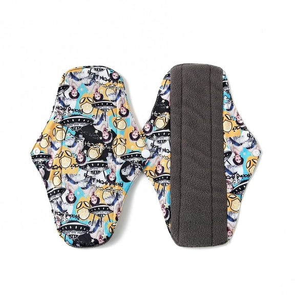 Usbinx Life Single Reusable Cloth Menstrual Pad Washable Charcoal Fiber Medium Absorbency 18x25cm with Snap Closure