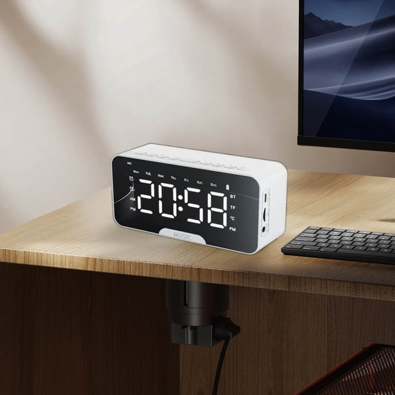 Usbinx Life Sleek Mirror Portable Bluetooth Alarm Clock Speaker with Temperature Display Card Slot Multifunctional Travel Desktop Clock Home Car