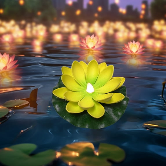 Usbinx Life Solar Floating Lotus Pool Lamp Water-Sensing LED Decorative Waterproof Festival Lantern 13x13cm Multicolor