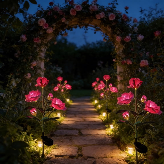 Usbinx Life Solar Rose Flower Stake Lights Outdoor Garden Decor LED String Lights with 2 Modes Waterproof Yard Lawn Pathway Light Auto On Off 29.1 in 1 Pack