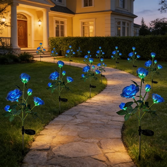 Usbinx Life Solar Rose Flower Stake Lights Outdoor Garden Decor LED String Lights with 2 Modes Waterproof Yard Lawn Pathway Light Auto On Off 29.1 in 1 Pack