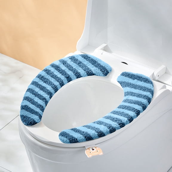 Usbinx Life Thick Toilet Seat Cushion Reusable Thermal Winter Adhesive Pad Universal Two Piece Set Washable Soft Polyester Blue Pink Beige Green Easy Install