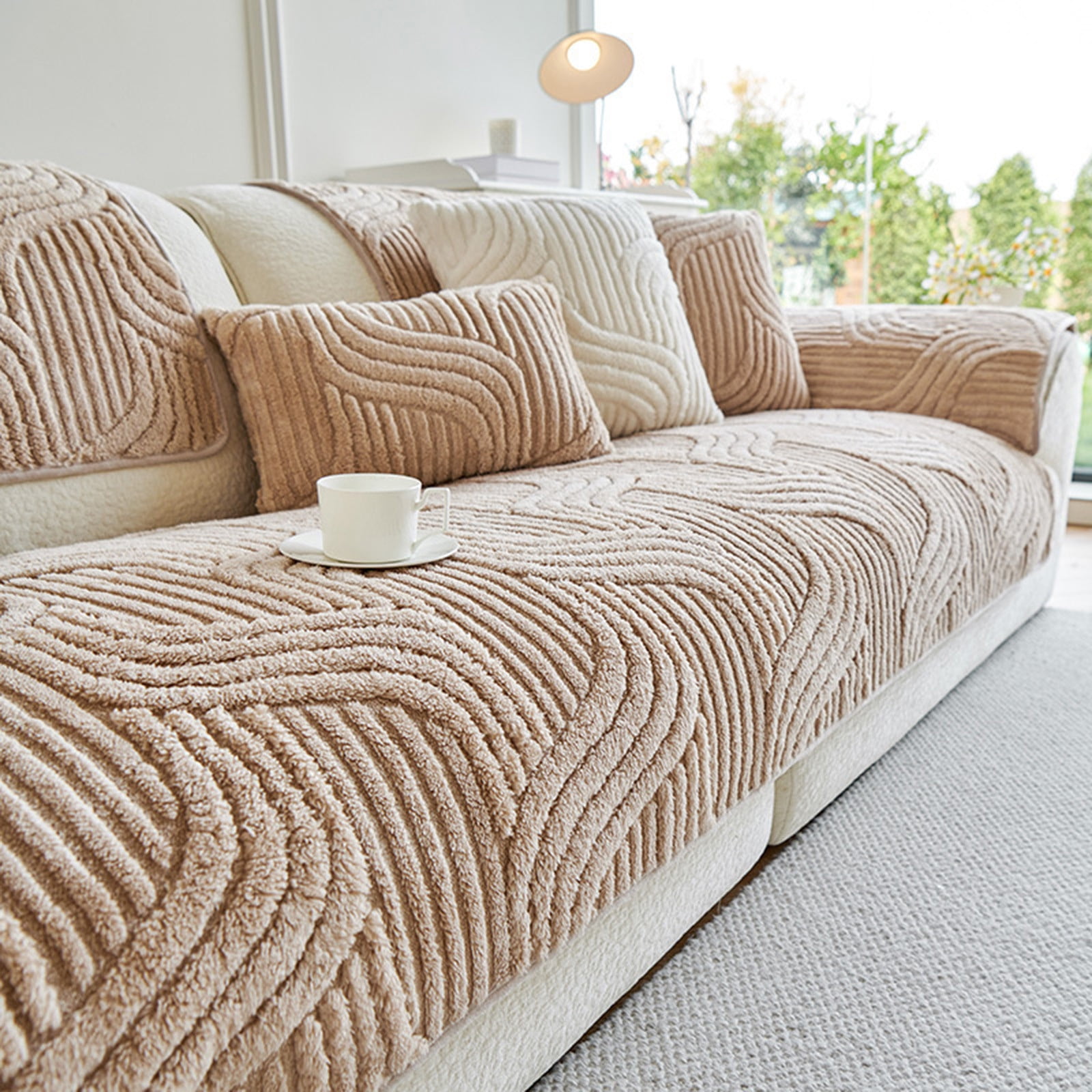 Usbinx Life Thickened Wool Sofa Cushion Advanced Non-Slip Breathable Three-Seat Sofa Pad Pet-Friendly Living Room Bedroom Office Washable 35.46*70.92in 1 Pack