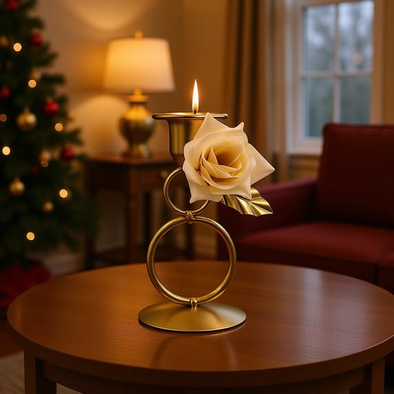 Usbinx Life Valentine's Day Decoration, Yellow Metal Candle Holder Modern Tabletop Candlestick Iron Home Decor 12.5x7x7cm Compact Romantic Candle Stand Single Piece