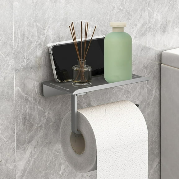 Usbinx Life Wall Mount Toilet Paper Holder Shelf Space Saving Tissue Rack with Phone Tray Adhesive or Screw Installation 25x12x2cm