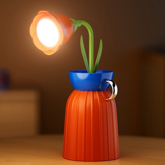 Usbinx Life Wireless Flower Desk Lamp with Vase Flexible Gooseneck USB Rechargeable LED 3-Color Dimmable Table Light