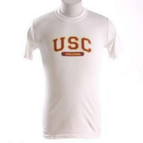 Usc Trojans T-shirt - Usc Arched Above trojans On Oval - By - White