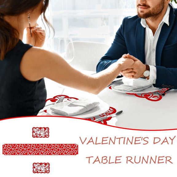 Uscallm 1Pcs Pleated Gauze Table Flag, Valentine's Day Table Flag Decorations, Romantic Holiday Dinner Table Setting, Red Heart Knitted Table Runner, Festive Party Decor For Couples