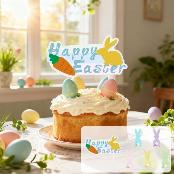 Uscallm 2Pcs Easter Cake Toppers, Easter Party Dessert Decorations, Bunny Egg Chick Paper Cake Topper Set for Easter Cupcakes, Cakes, Cookies, Easter Egg Hunt Party Supplies