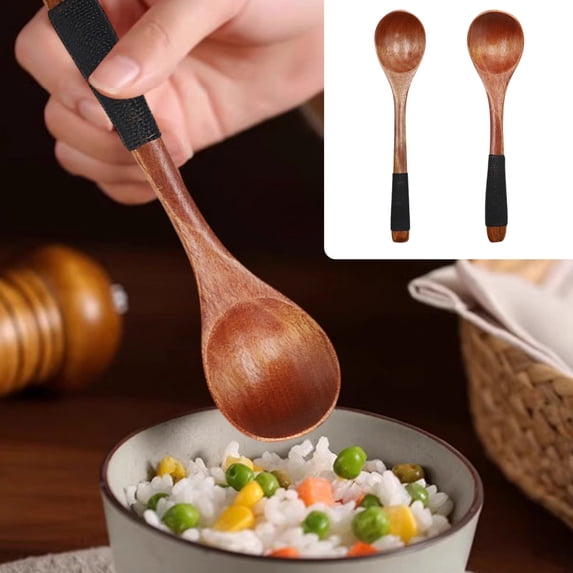 Uscallm 2Pcs Japanese Style Wooden Spoon, Long Handle Wooden Spoon, Japanese Style Soup Spoon, Kitchen Cooking Utensil, Household Essential Kitchen Tool