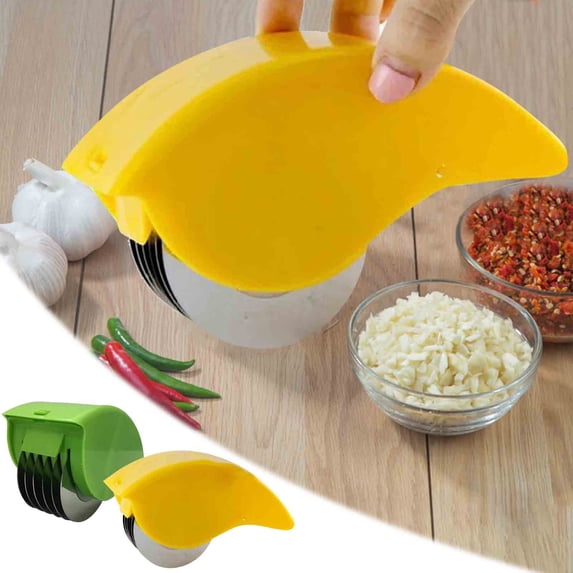 Uscallm 2Pcs Manual Herb Roller Cutter, Herb Roller Mincer 6 Blade Manual Vegetable Cutter, Efficient Kitchen Gadget For Chives Scallions Parsley, Viral Handheld Food Chopper