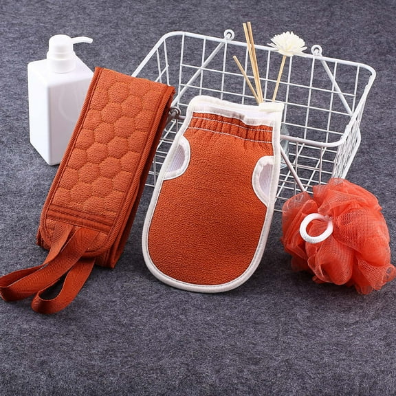 Uscallm under $5 3-Piece Exfoliating Bath Set, Bath Exfoliating Towel 3 Piece Set, Back Scrubbing Loofah Glove, Shower Body Scrubber, Bathing Massage Washcloth, Spa Bathroom Skin Care Kit