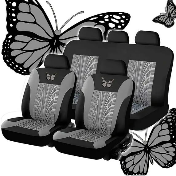 Uscallm under $5 Car Seat Covers, Full Set Car Seat Covers Universal 5 Seater, Embroidered Car Seat Cover Set, Non-Slip Automotive Seat Protectors, Complete Car Interior Covers