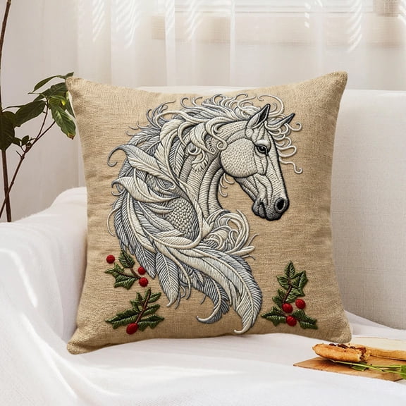 Uscallm under $5 Horse Head Pillow Cover, Equestrian Horse Head Pillow Cover 45x45cm, Western Theme Decorative Throw Pillow, Soft Velvet Couch Bed Cushion Case, Farmhouse Home Decor Accent Pillow