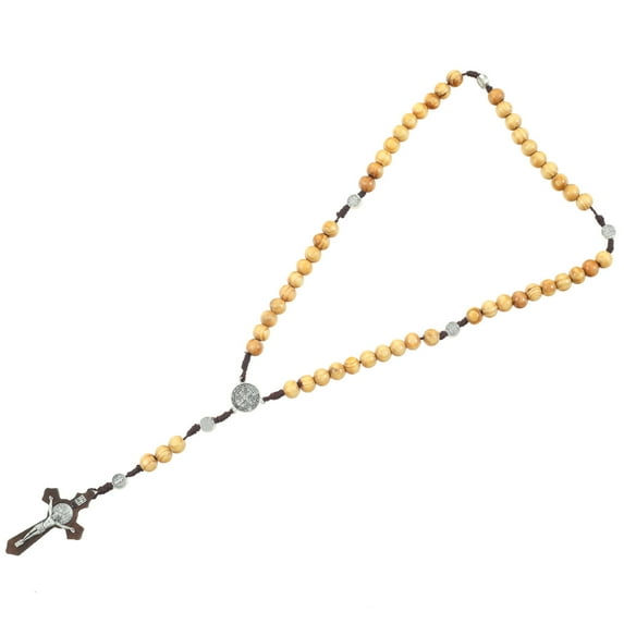 Uscallm under $5 Wooden Rosary Necklace, St Benedict Black Wood Rosary Necklace, Natural Wooden Bead Cross Pendant, Religious Catholic Prayer Beads, Spiritual Jewelry Gift for Believers