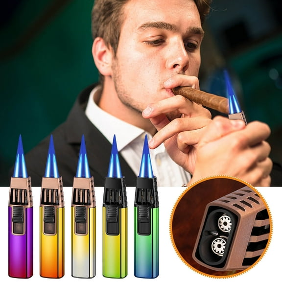 Uscallm under $5 5Pcs Torch Lighter, Windproof Straight Torch Blue Flame Lighter, Butane Refillable Turbo Lighter, Outdoor BBQ Baking Culinary Torch, Adjustable Flame Jet Lighter