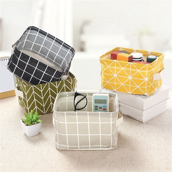 Uscallm 5Pcs Metal Storage Basket Organizer, Foldable Fabric Storage Bins Organizers, Multi-purpose Canvas Basket For Home Office Organization, Declutter EssentialToyMakeup Book Storage