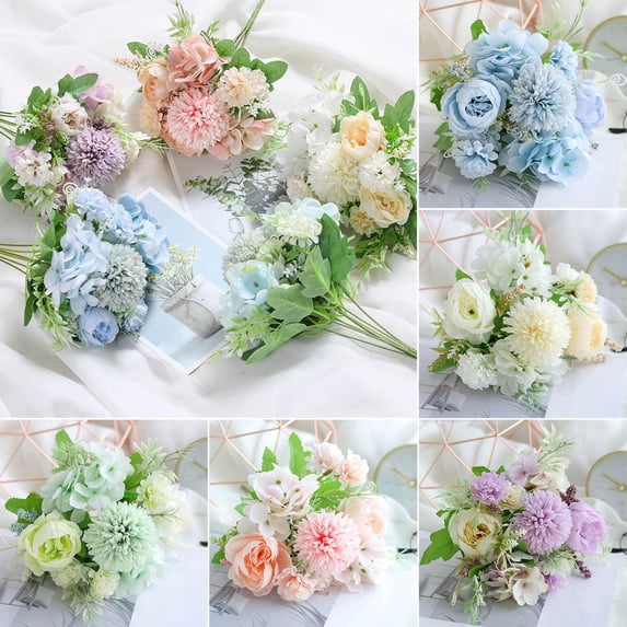 Uscallm 5Pcs Simulated Fern Leaves Bouquet, Luxury Artificial Rose Bouquet, Home Decor Floral Arrangement Centerpiece, Realistic Silk Flower Bundle, Elegant Table Decor Gift