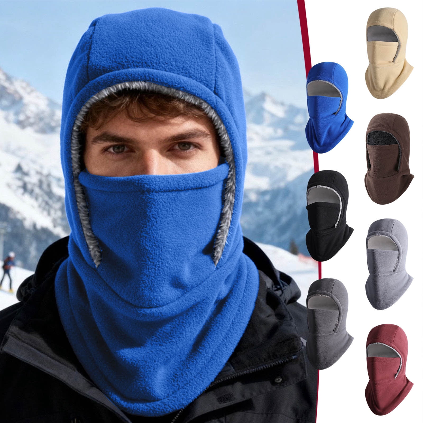Uscallm 7Pcs Warm Winter Car Seat Cushion, Unisex Winter Balaclava Face Mask, Full Coverage Windproof Cold Weather Gear, Thermal Neck Warmer Ear Protection Hat