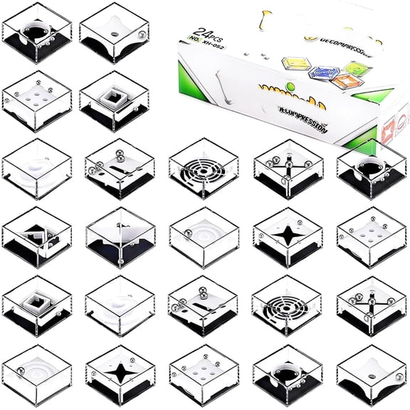 Uscallm Brain Training Maze Puzzle, 24pcs 3D Labyrinth Ball Balance Game, Stress Relief FidgetToyfor AdultsKids, Hand Eye Coordination Building Blocks for Focus and Logic Skills