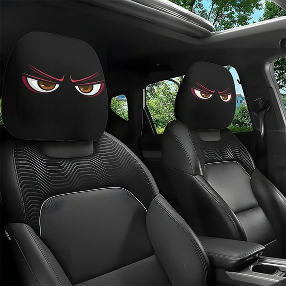 Uscallm Car Headrest Neck Support Pillow, Funny Car Print Headrest Cover, Universal Stretchy Elastic Car Headrest Protector, Trendy Automotive Interior Accessories For Men Women