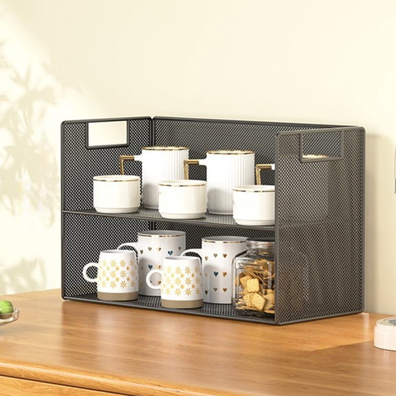 Uscallm Desktop Organizer Snack Shelf Iron Shelf Double Layer Storage Rack Kitchen Counter Organizer Living Room Cup Holder Dining Table Organizer